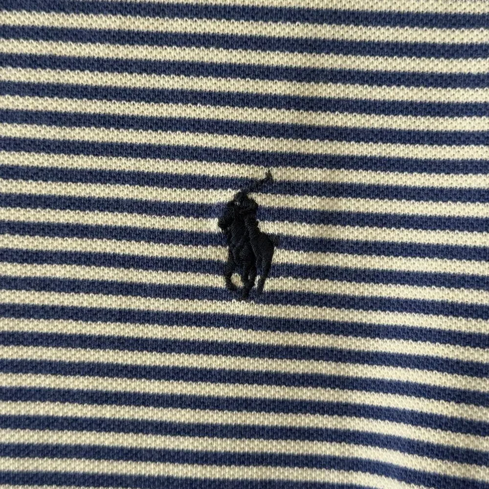 Ralph Lauren Indigo BlueStripe Custom Fit Pony Short Sleeve Polo Large Preppy